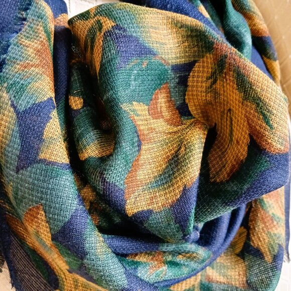 FALL DELIGHT Made in Italy scarf wrap Navy Green gold brown elegant VGUC - Picture 3 of 5